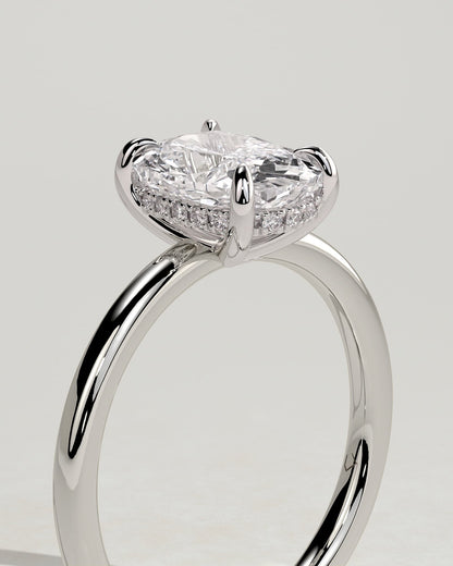 Ava - Elongated Cushion Claw Solitaire with Hidden Halo Engagement Ring - White Gold