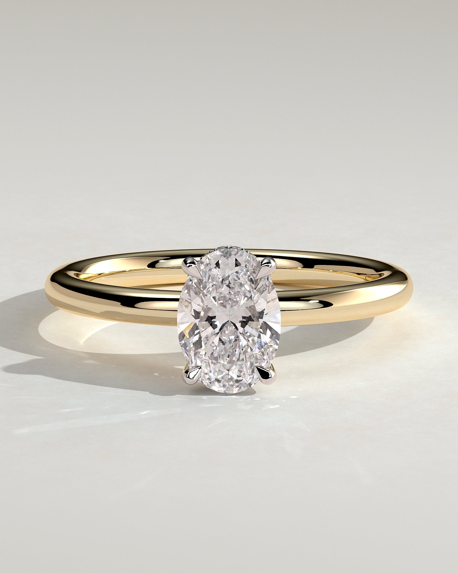 Emma - Classic Oval Claw Solitaire with Hidden Halo Engagement Ring - Yellow Two-Tone - Yellow Two-Tone