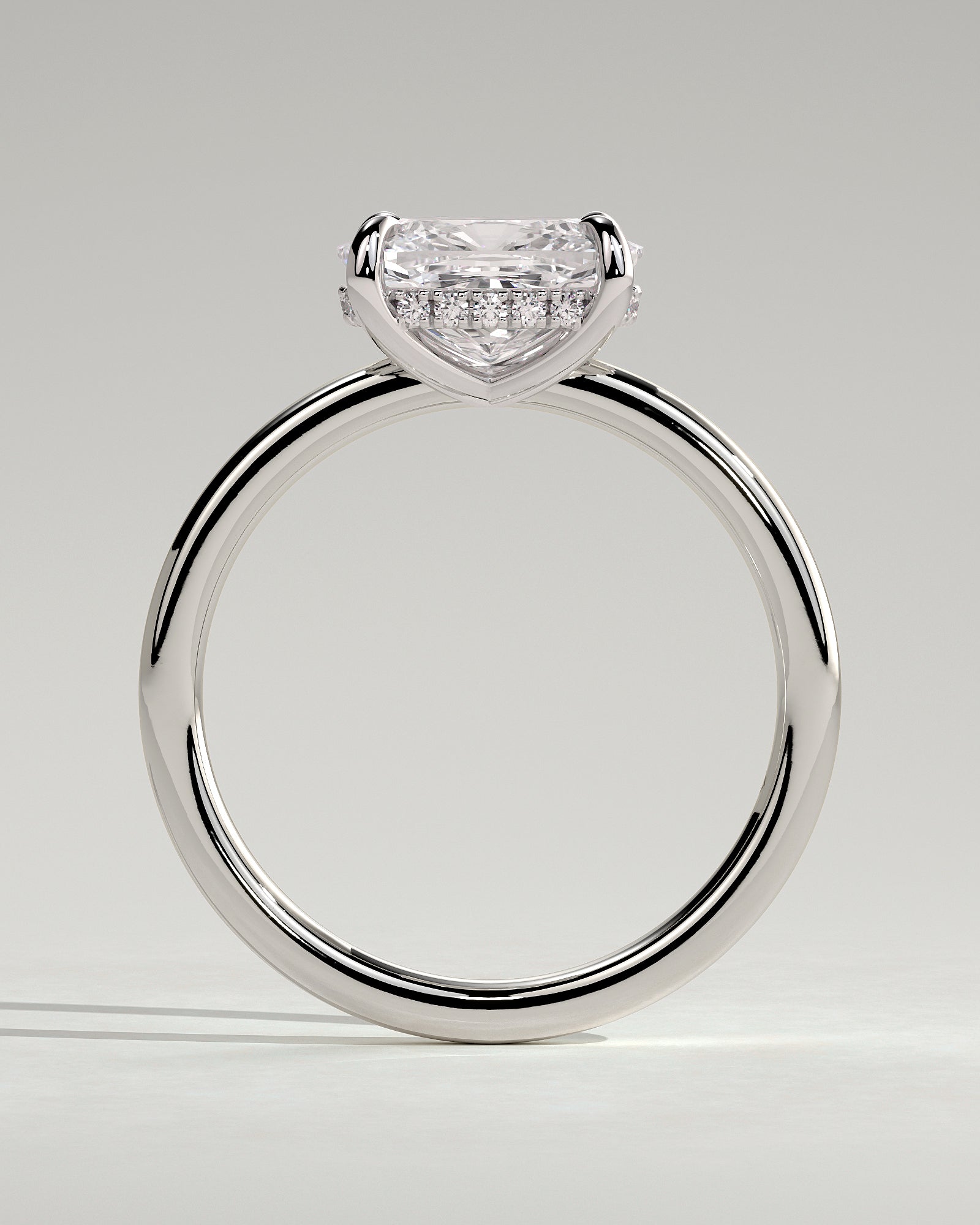 Frida - Elongated Cushion East West Claw Solitaire with Hidden Halo Engagement Ring - Platinum - White Gold / Platinum 2ct