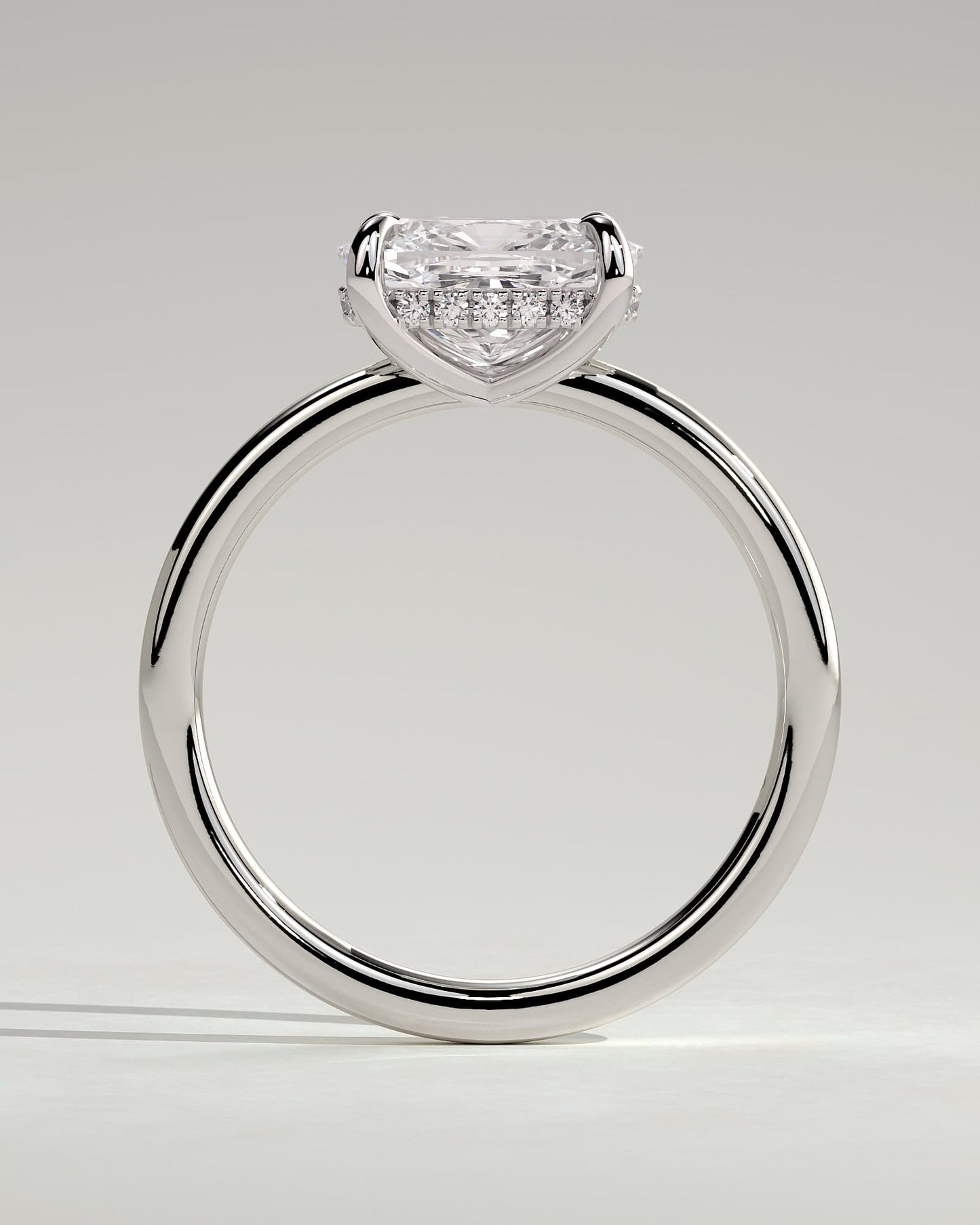 Frida - Elongated Cushion East West Claw Solitaire with Hidden Halo Engagement Ring - White Gold