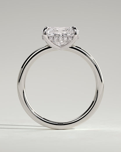 Frida - Elongated Cushion East West Claw Solitaire with Hidden Halo Engagement Ring - White Gold