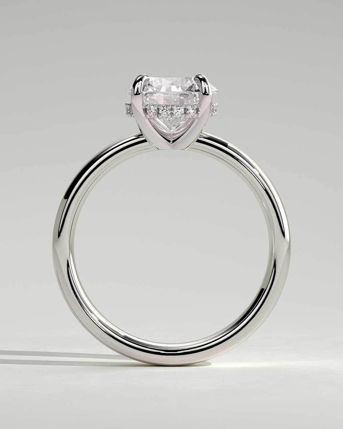 Kylie - Statement Round Claw Solitaire with Cigar Band and Hidden Halo Engagement Ring - Platinum
