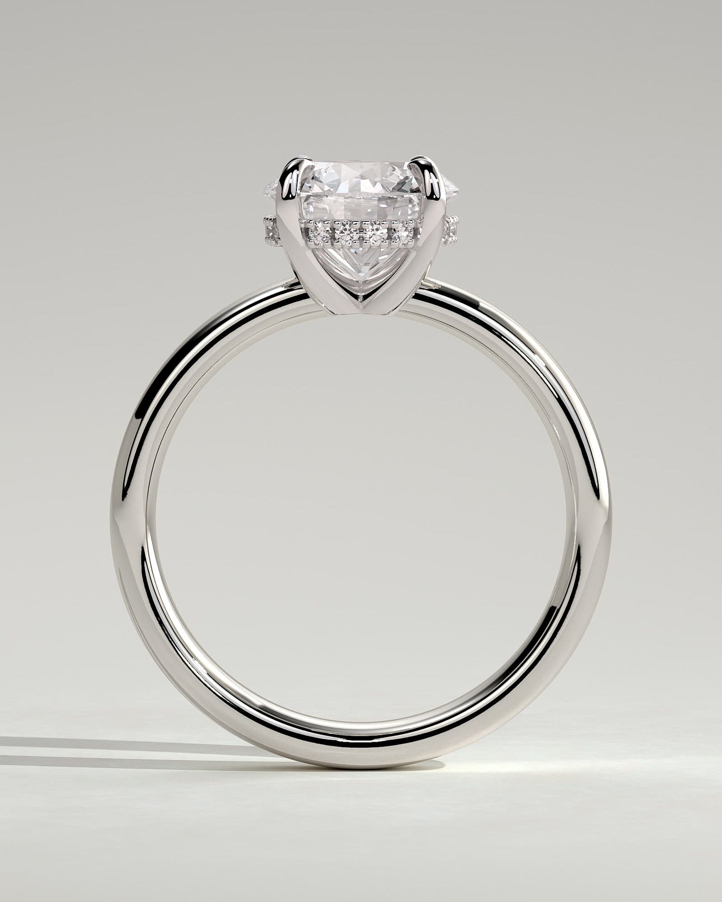 Kylie - Statement Round Claw Solitaire with Cigar Band and Hidden Halo Engagement Ring - White Gold