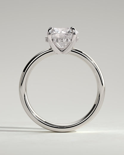 Kylie - Statement Round Claw Solitaire with Cigar Band and Hidden Halo Engagement Ring - White Gold