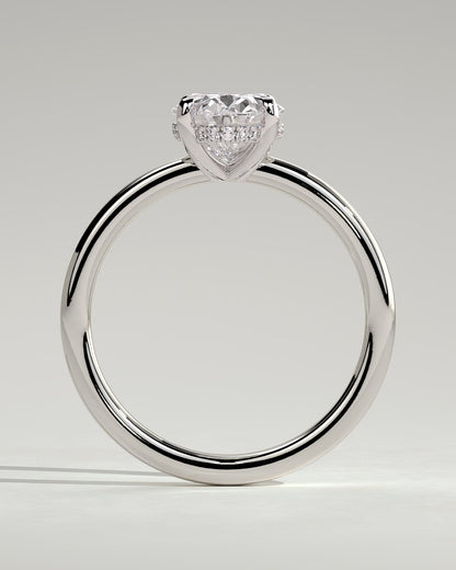 Emma - Classic Oval Claw Solitaire with Hidden Halo Engagement Ring - Platinum