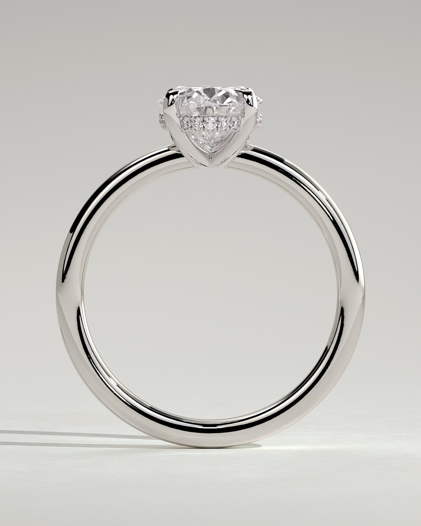 Emma - Classic Oval Claw Solitaire with Hidden Halo Engagement Ring - White Gold