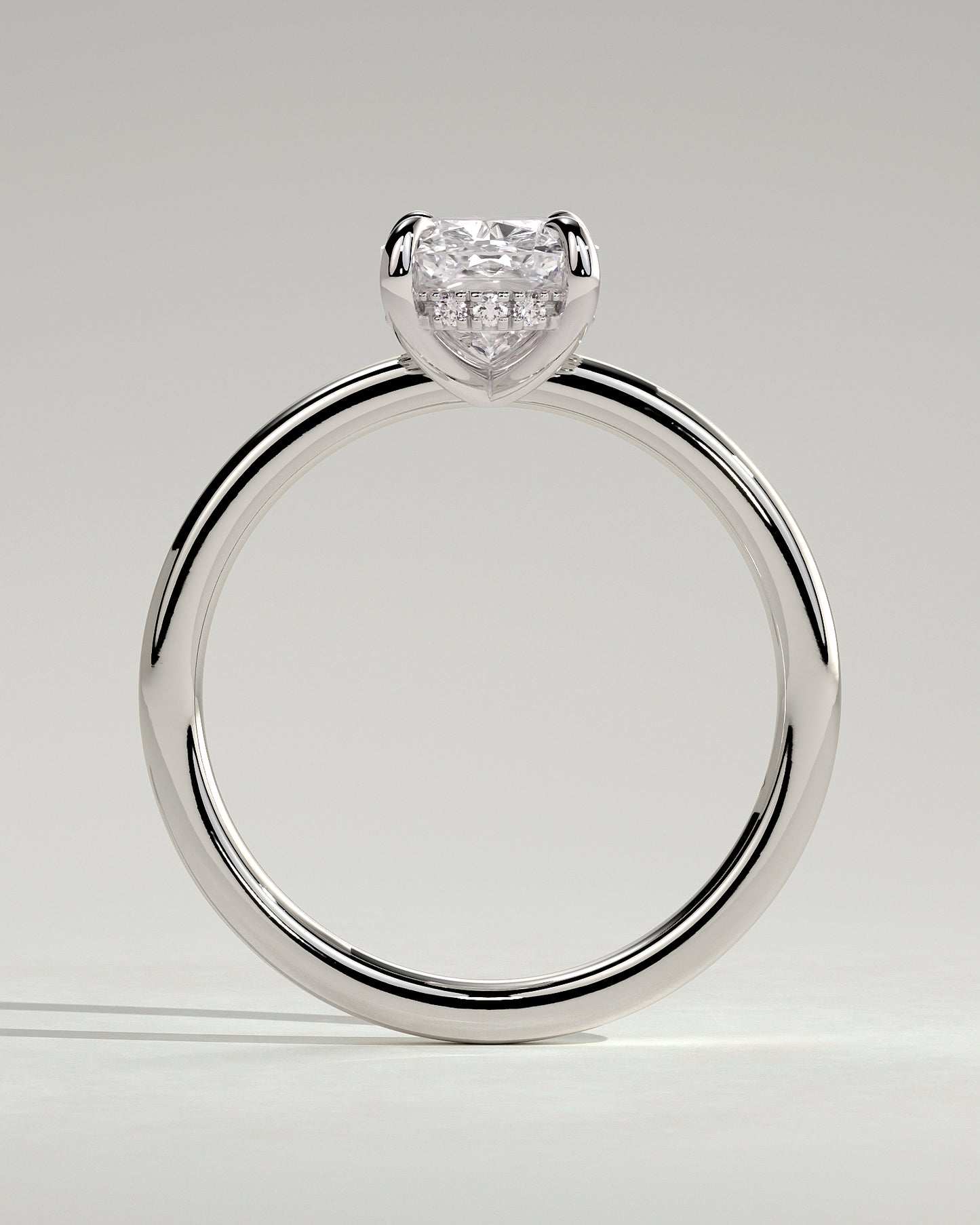 Ava - Elongated Cushion Claw Solitaire with Hidden Halo Engagement Ring - Platinum - White Gold / Platinum 2ct