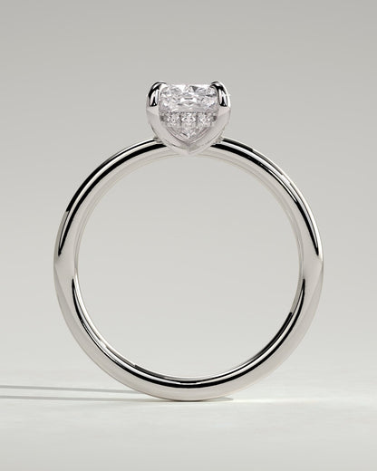 Ava - Elongated Cushion Claw Solitaire with Hidden Halo Engagement Ring - Platinum