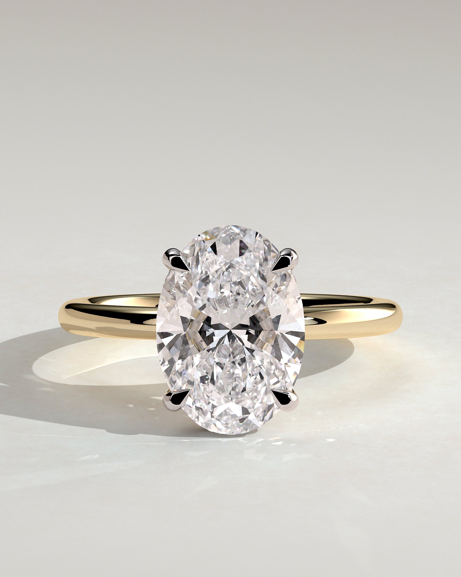 Emma - Classic Oval Claw Solitaire with Hidden Halo Engagement Ring - Yellow Two-Tone - Yellow Two-Tone