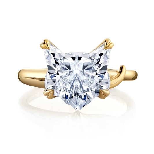 Lara Jewels High Jewellry High Jewelry | Cat-Head Cut Solitaire Engagement Ring - Cat Modified Brilliant - 18k Yellow Gold - Front View