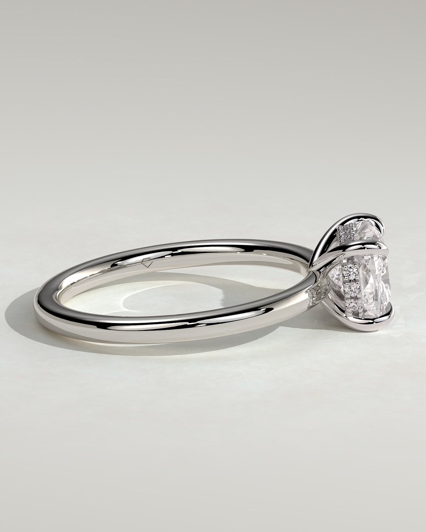 Frida - Elongated Cushion East West Claw Solitaire with Hidden Halo Engagement Ring - White Gold
