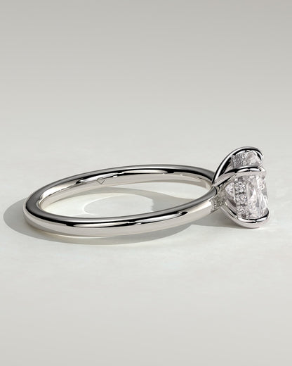 Frida - Elongated Cushion East West Claw Solitaire with Hidden Halo Engagement Ring - White Gold