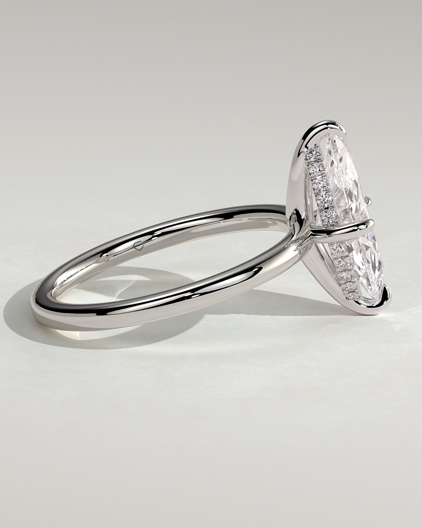Hellen - Marquise Claw Solitaire with Hidden Halo Engagement Ring - Platinum - White Gold / Platinum 2ct