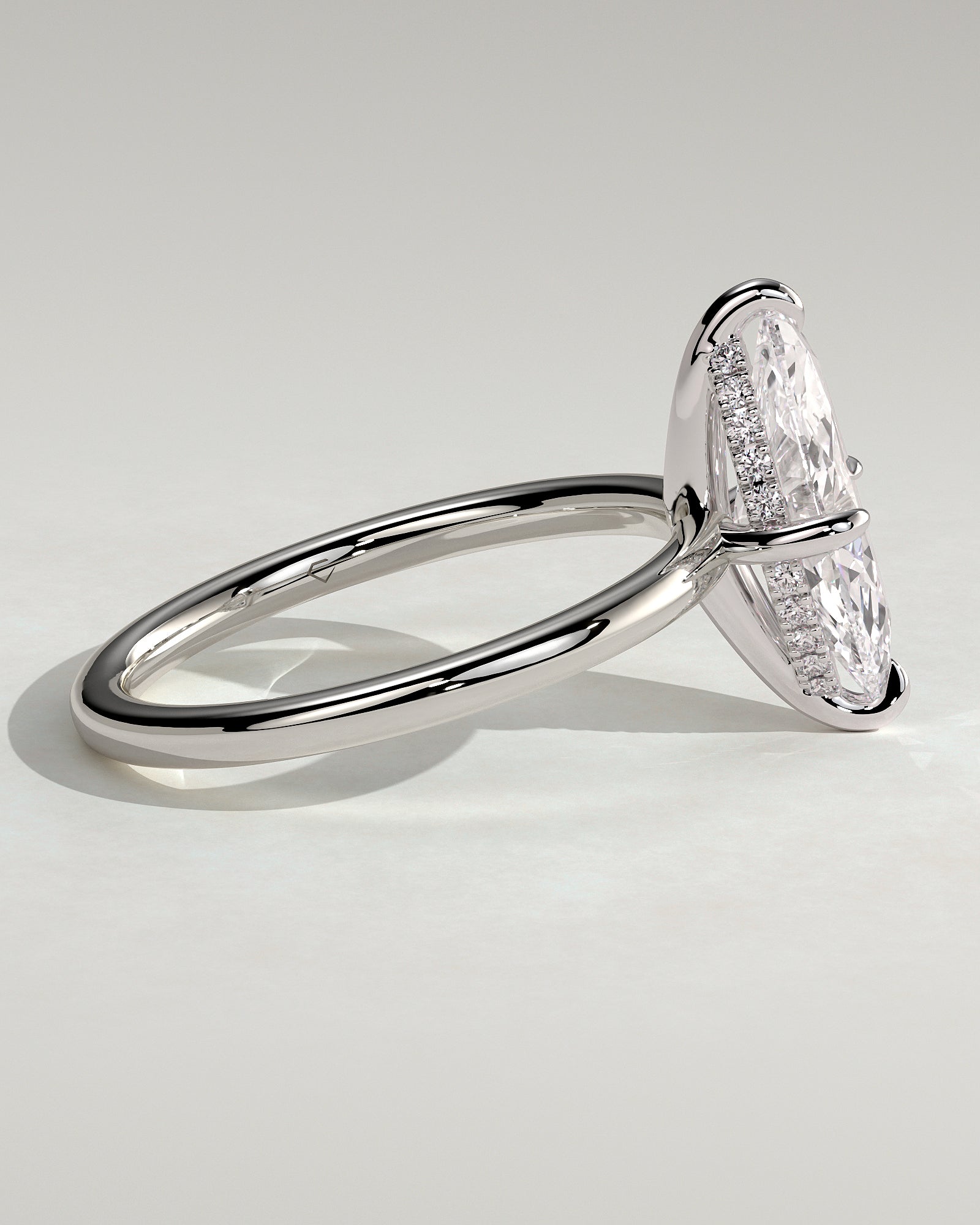 Hellen - Marquise Claw Solitaire with Hidden Halo Engagement Ring - Platinum - White Gold / Platinum 2ct
