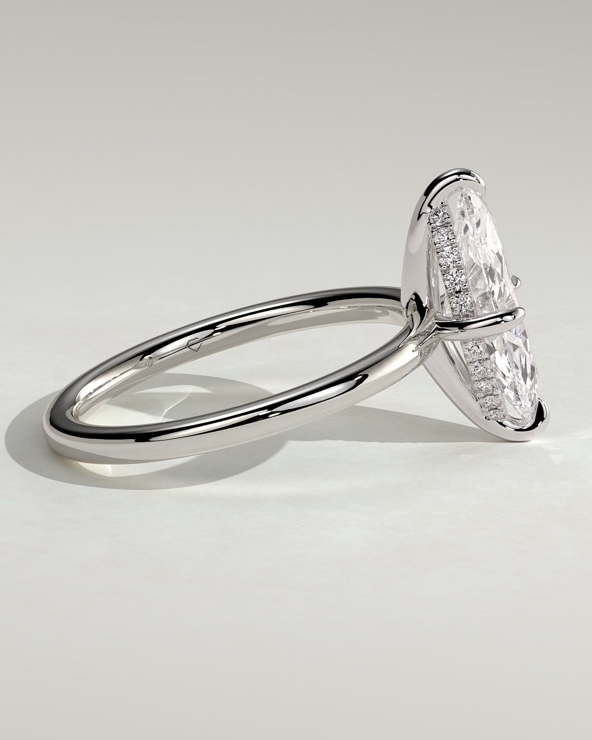 Hellen - Marquise Claw Solitaire with Hidden Halo Engagement Ring - White Gold