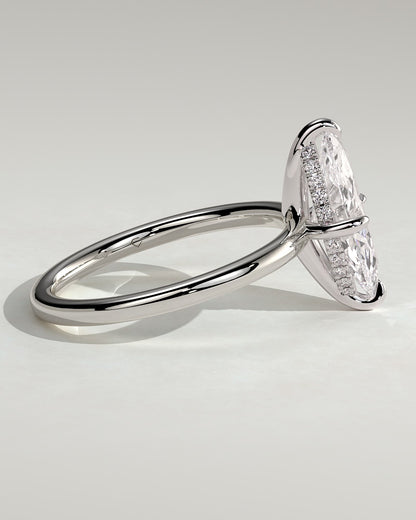 Hellen - Marquise Claw Solitaire with Hidden Halo Engagement Ring - White Gold