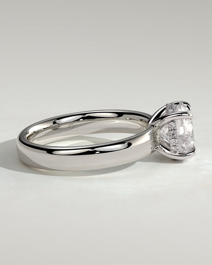 Kylie - Statement Round Claw Solitaire with Cigar Band and Hidden Halo Engagement Ring - Platinum