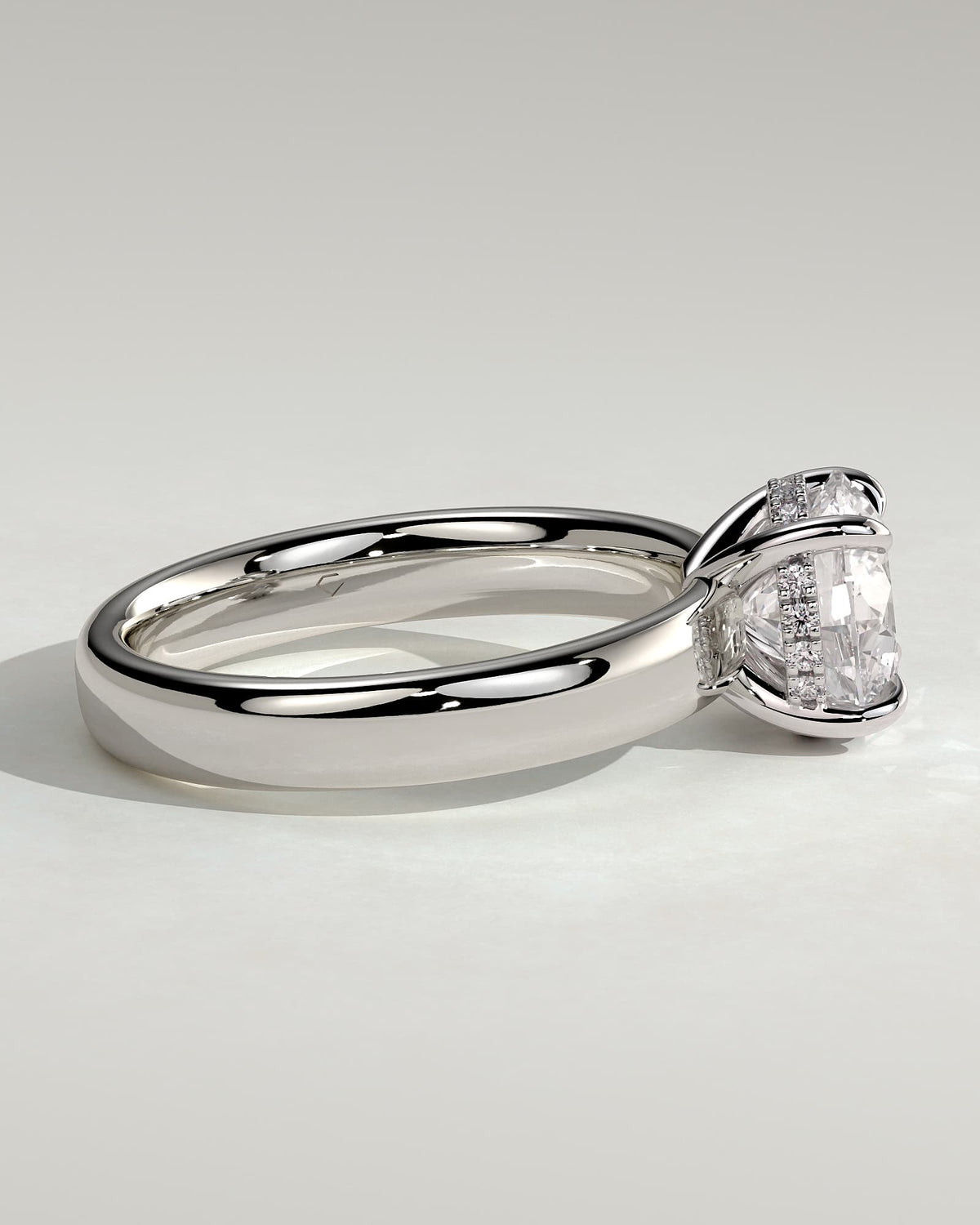 Kylie - Statement Round Claw Solitaire with Cigar Band and Hidden Halo Engagement Ring - White Gold