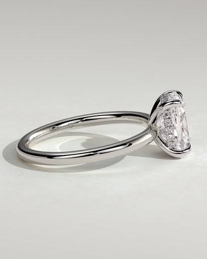Ava - Elongated Cushion Claw Solitaire with Hidden Halo Engagement Ring - Platinum