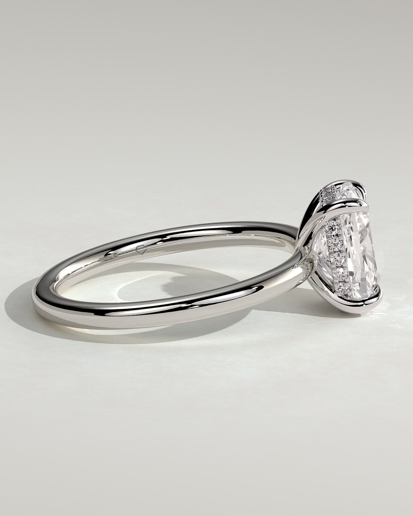 Ava - Elongated Cushion Claw Solitaire with Hidden Halo Engagement Ring - White Gold