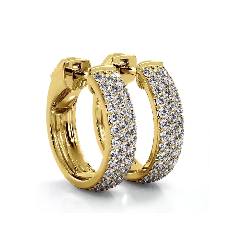 0.70 ctw. Three Row Huggie Diamond Hoop Earrings - 14K Yellow Gold - H-I Color I1-I2 Clarity