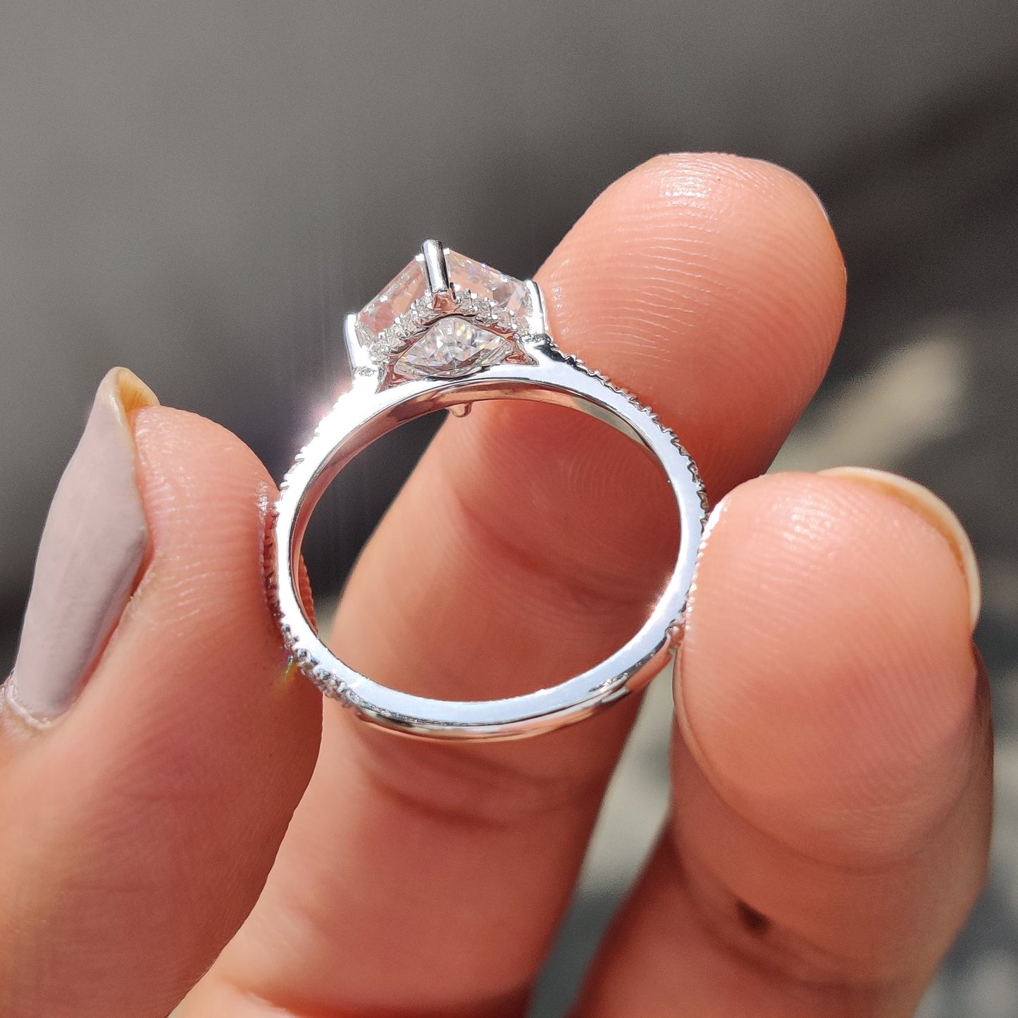 Asscher Cut Engagement Ring With Hidden Halo Design
