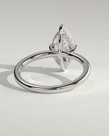 Hellen - Marquise Claw Solitaire with Hidden Halo Engagement Ring - White Gold