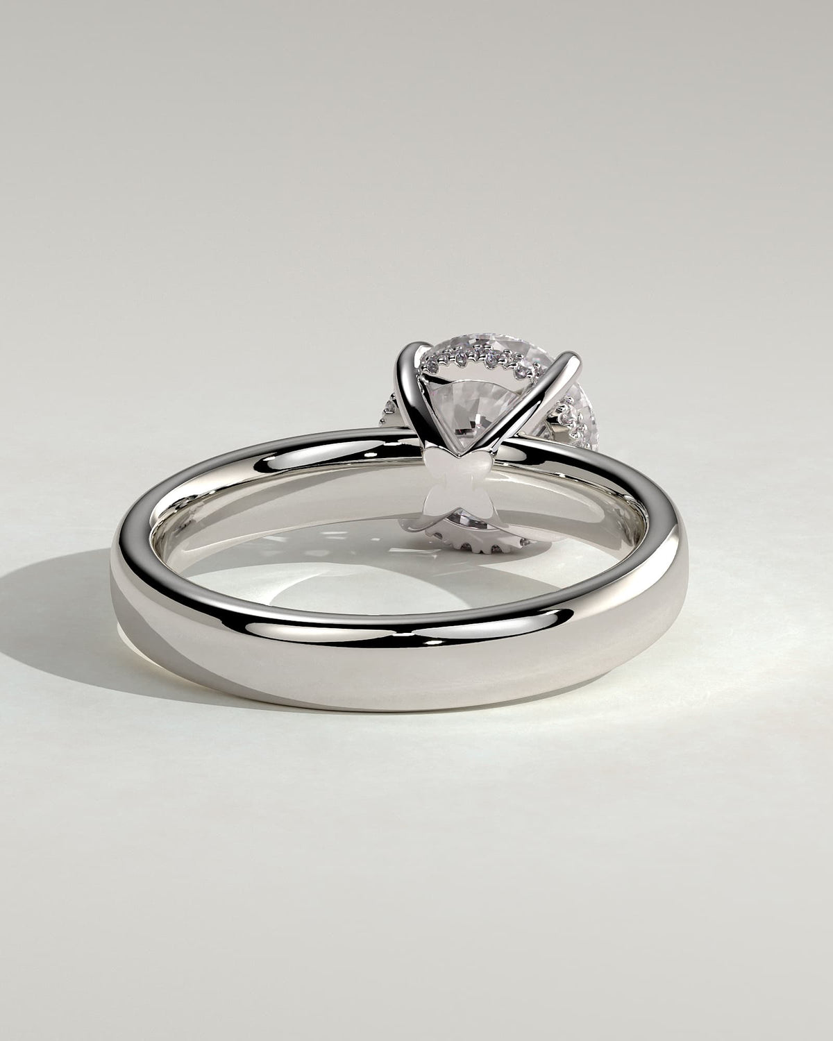 Kylie - Statement Round Claw Solitaire with Cigar Band and Hidden Halo Engagement Ring - Platinum