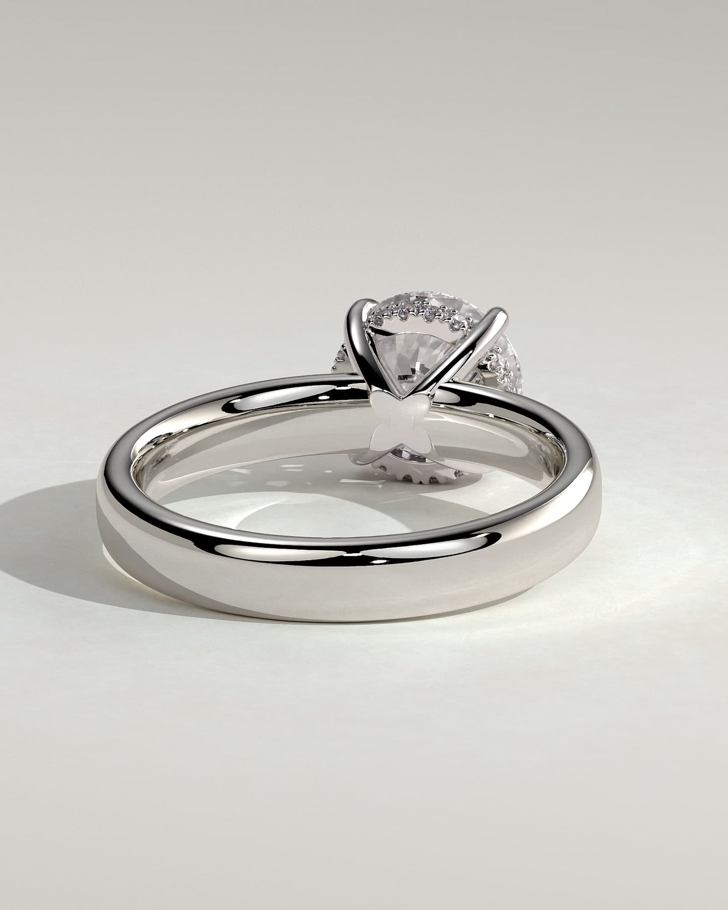Kylie - Statement Round Claw Solitaire with Cigar Band and Hidden Halo Engagement Ring - White Gold