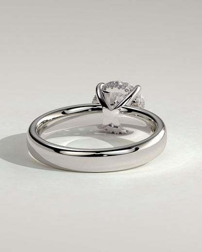 Kylie - Statement Round Claw Solitaire with Cigar Band and Hidden Halo Engagement Ring - White Gold