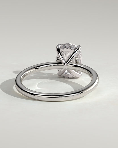 Ava - Elongated Cushion Claw Solitaire with Hidden Halo Engagement Ring - Platinum