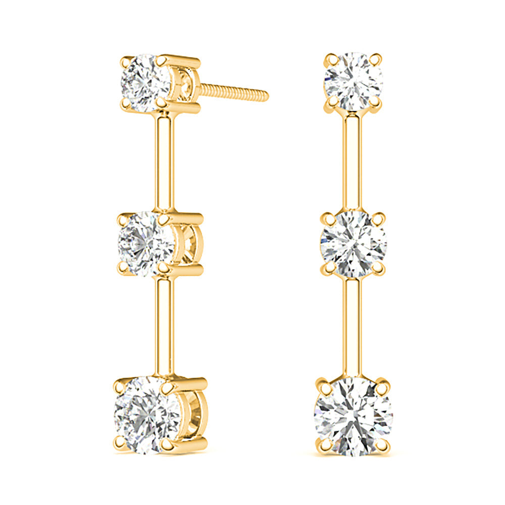 1.00 ctw Diamond Three Stone Drop Earrings - 18K Rose Gold
