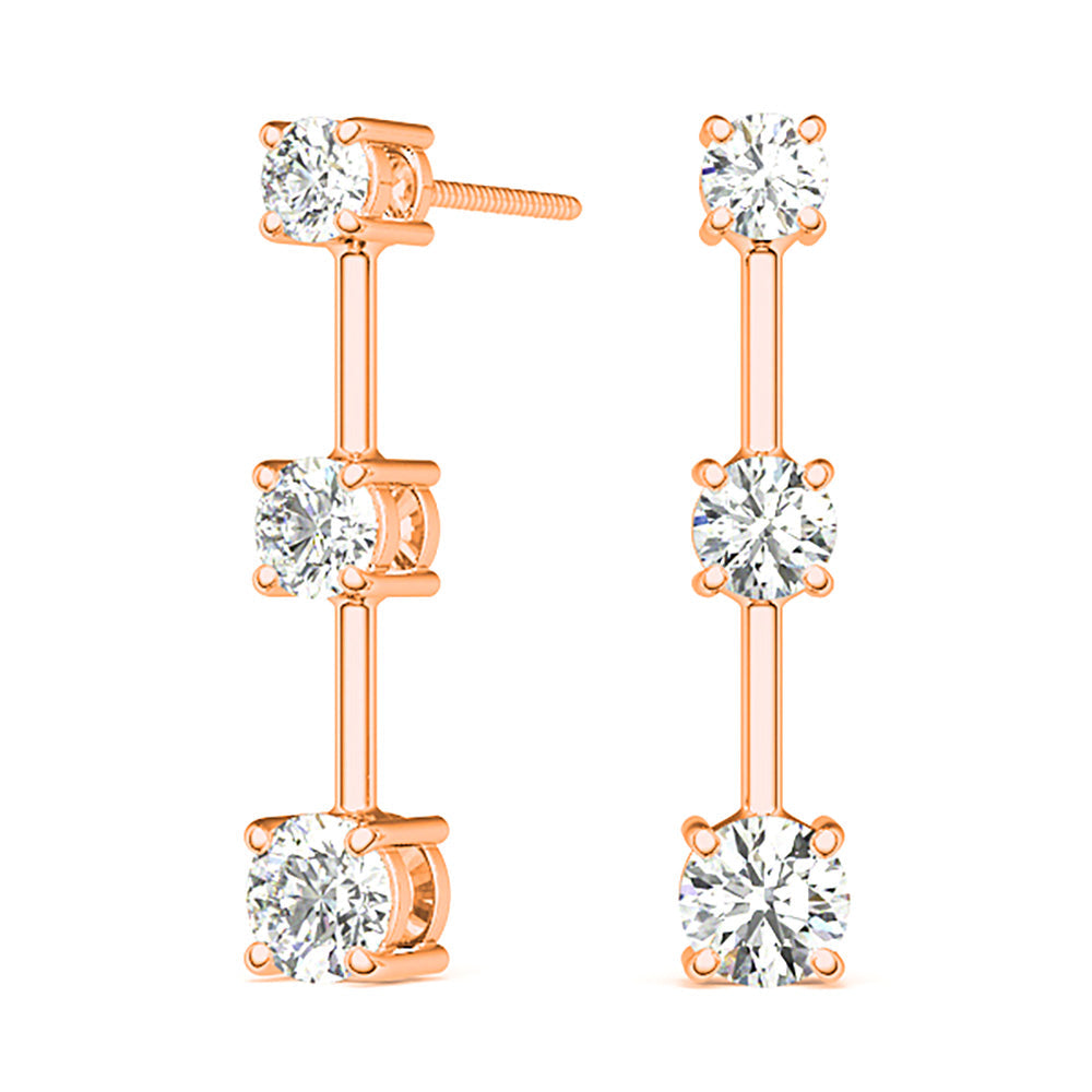 1.00 ctw Diamond Three Stone Drop Earrings