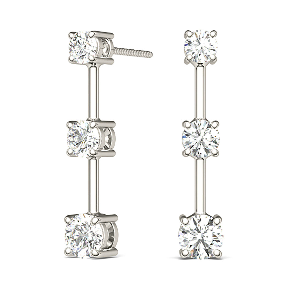 1.00 ctw Diamond Three Stone Drop Earrings