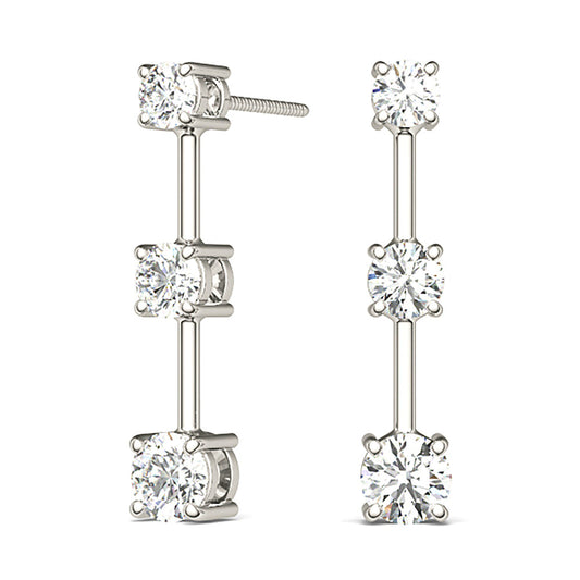 1.00 ctw Diamond Three Stone Drop Earrings