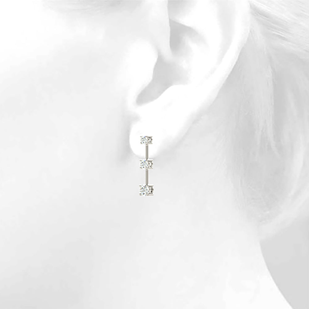 1.00 ctw Diamond Three Stone Drop Earrings - 14K Yellow Gold