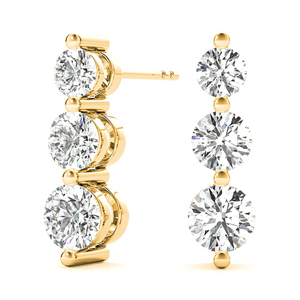 1.00 ctw Diamond Three Stone Drop Earrings - 18K Rose Gold