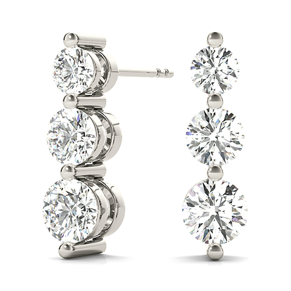 1.00 ctw Diamond Three Stone Drop Earrings