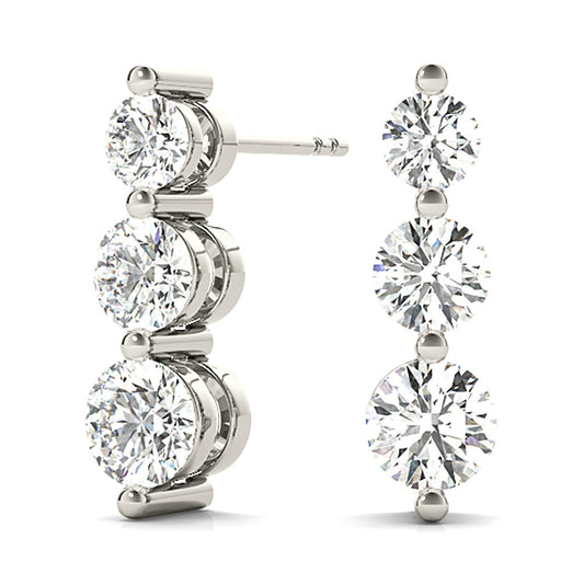 1.00 ctw Diamond Three Stone Drop Earrings