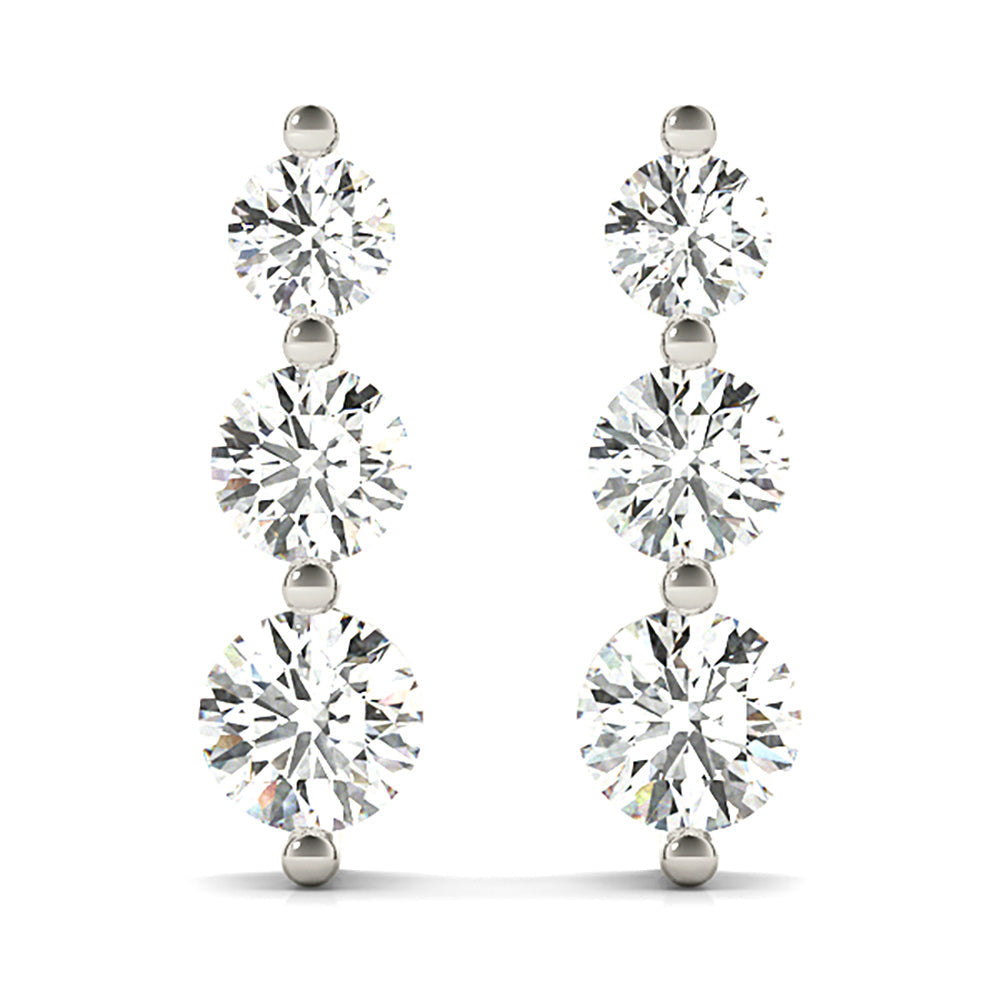 1.00 ctw Diamond Three Stone Drop Earrings - 18K Yellow Gold