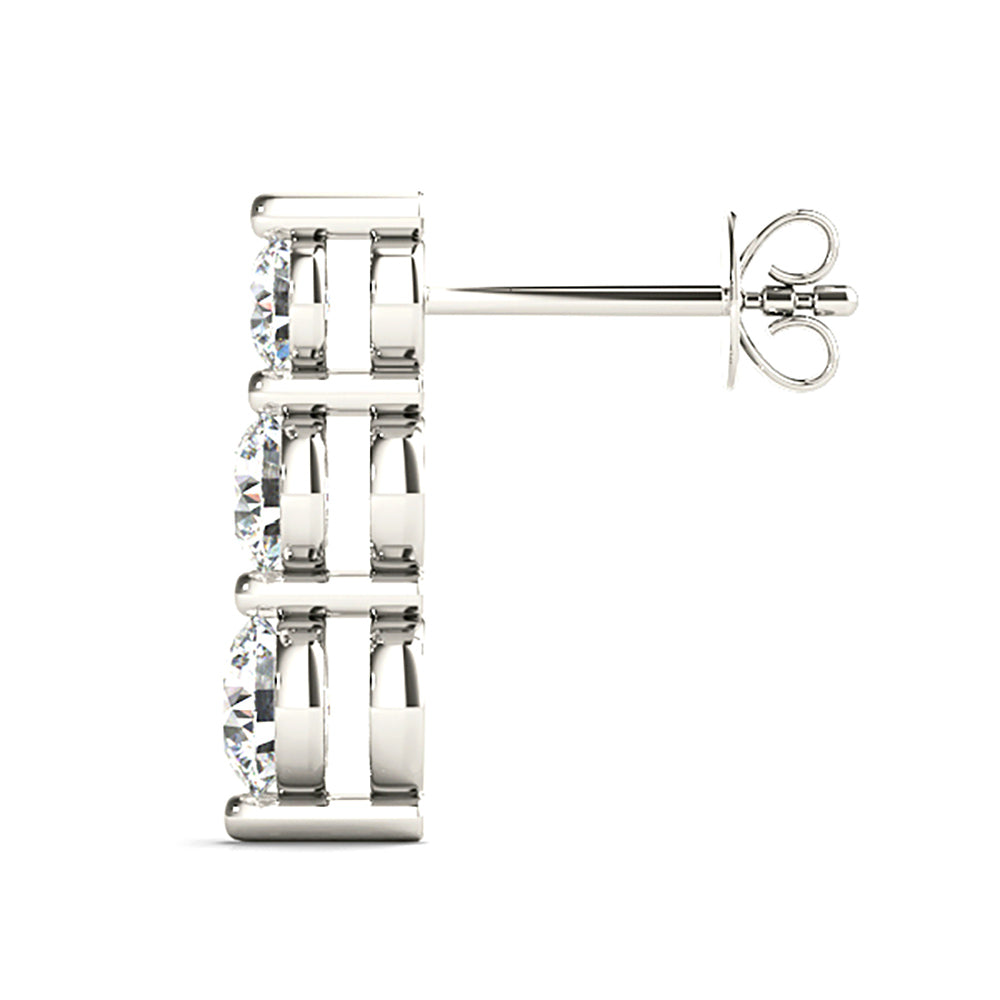 1.00 ctw Diamond Three Stone Drop Earrings - 18K White Gold