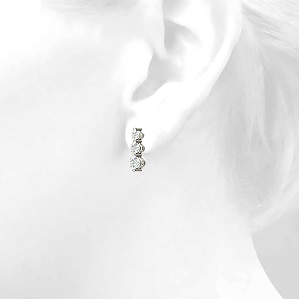 1.00 ctw Diamond Three Stone Drop Earrings - 14K Yellow Gold