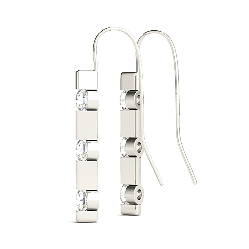 1.00 ctw Bar Set Diamond Three Stone Drop Earrings - 14K Rose Gold