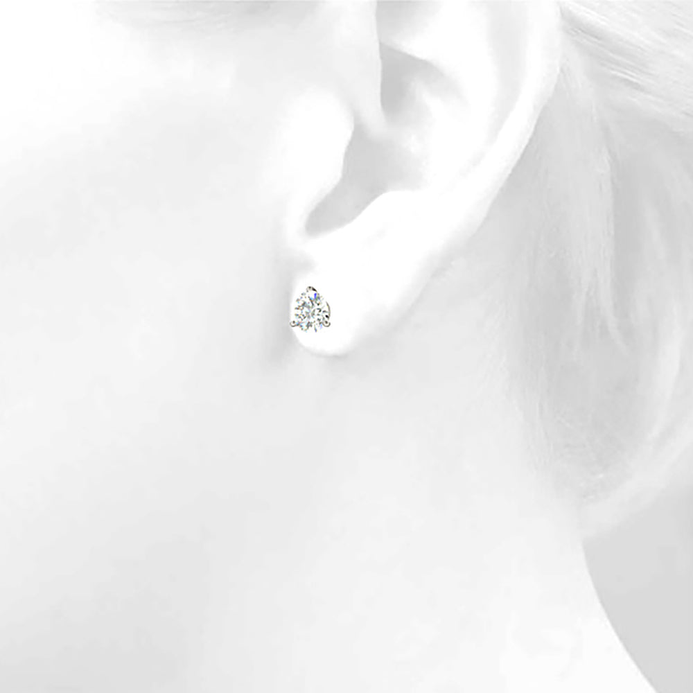 Three Prong Diamond Stud Earrings - 1/2 - 14K Rose Gold