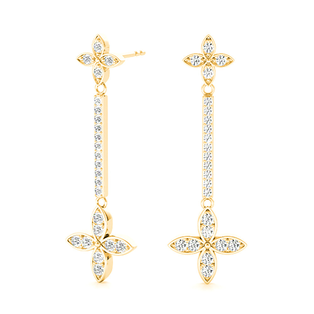 0.40 ctw Diamond Linear Drop Flower Earrings - 18K Rose Gold