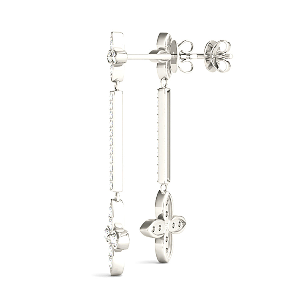 0.40 ctw Diamond Linear Drop Flower Earrings - 14K Rose Gold