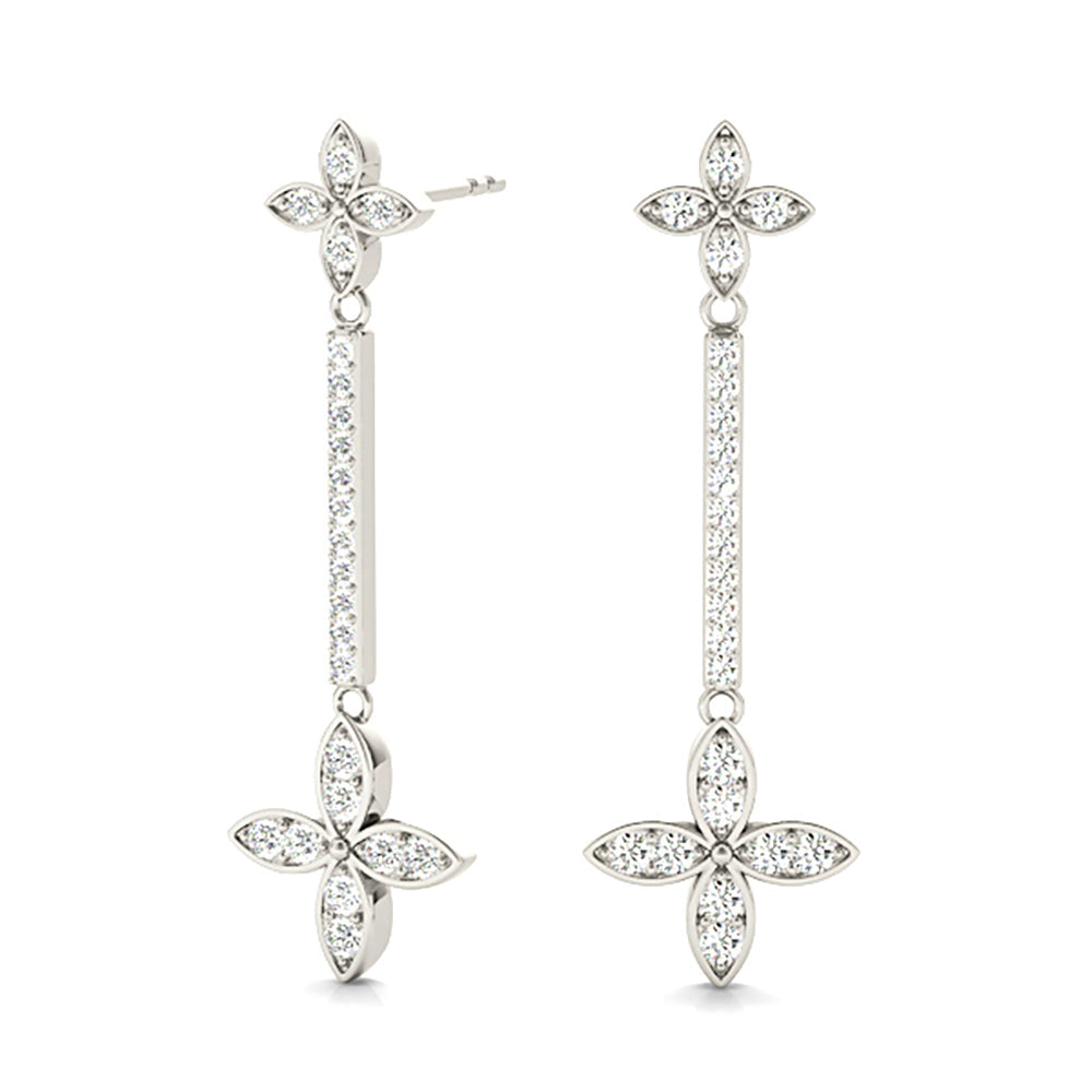 0.40 ctw Diamond Linear Drop Flower Earrings