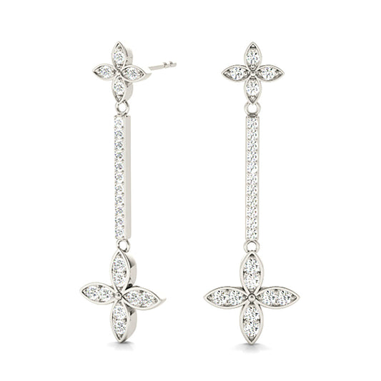 0.40 ctw Diamond Linear Drop Flower Earrings