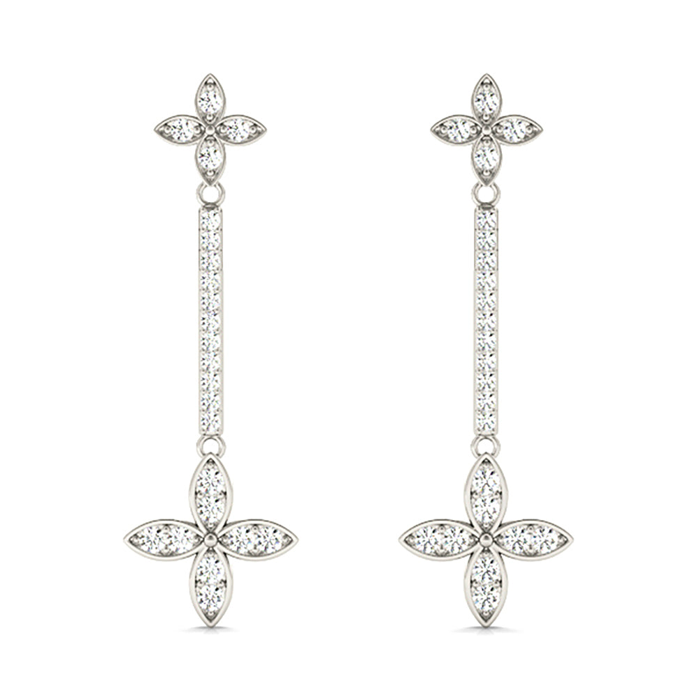 0.40 ctw Diamond Linear Drop Flower Earrings - 18K White Gold