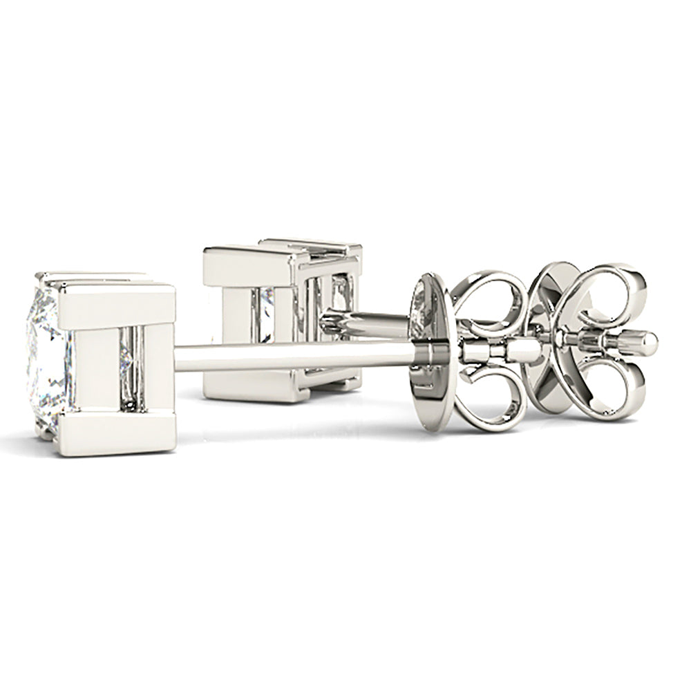 V Prong Princess Cut Diamond Stud Earrings - 1/2 - 14K Yellow Gold